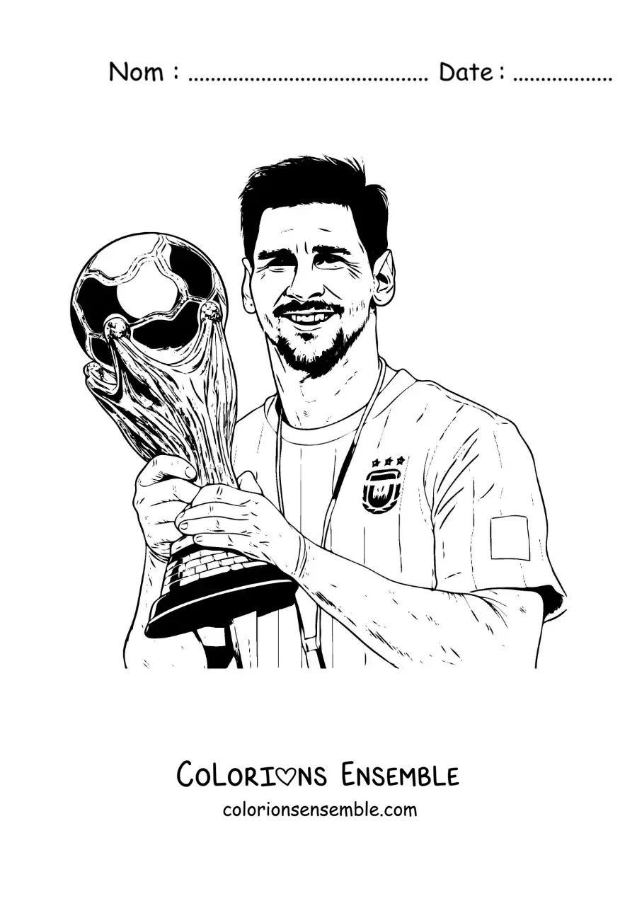 Image à colorier de Lionel Messi avec la Coupe du monde