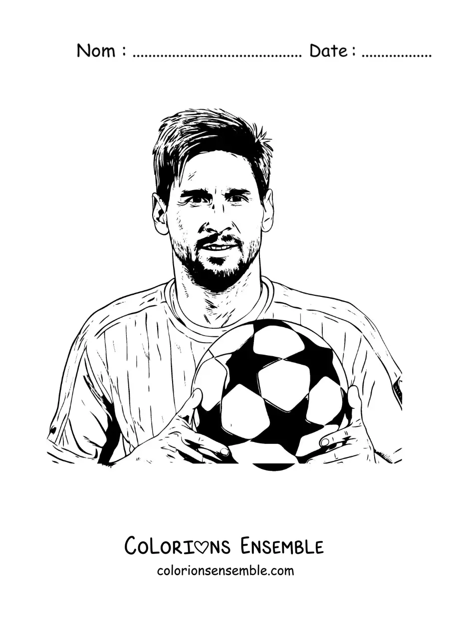 Image à colorier de Lionel Messi avec un ballon de football