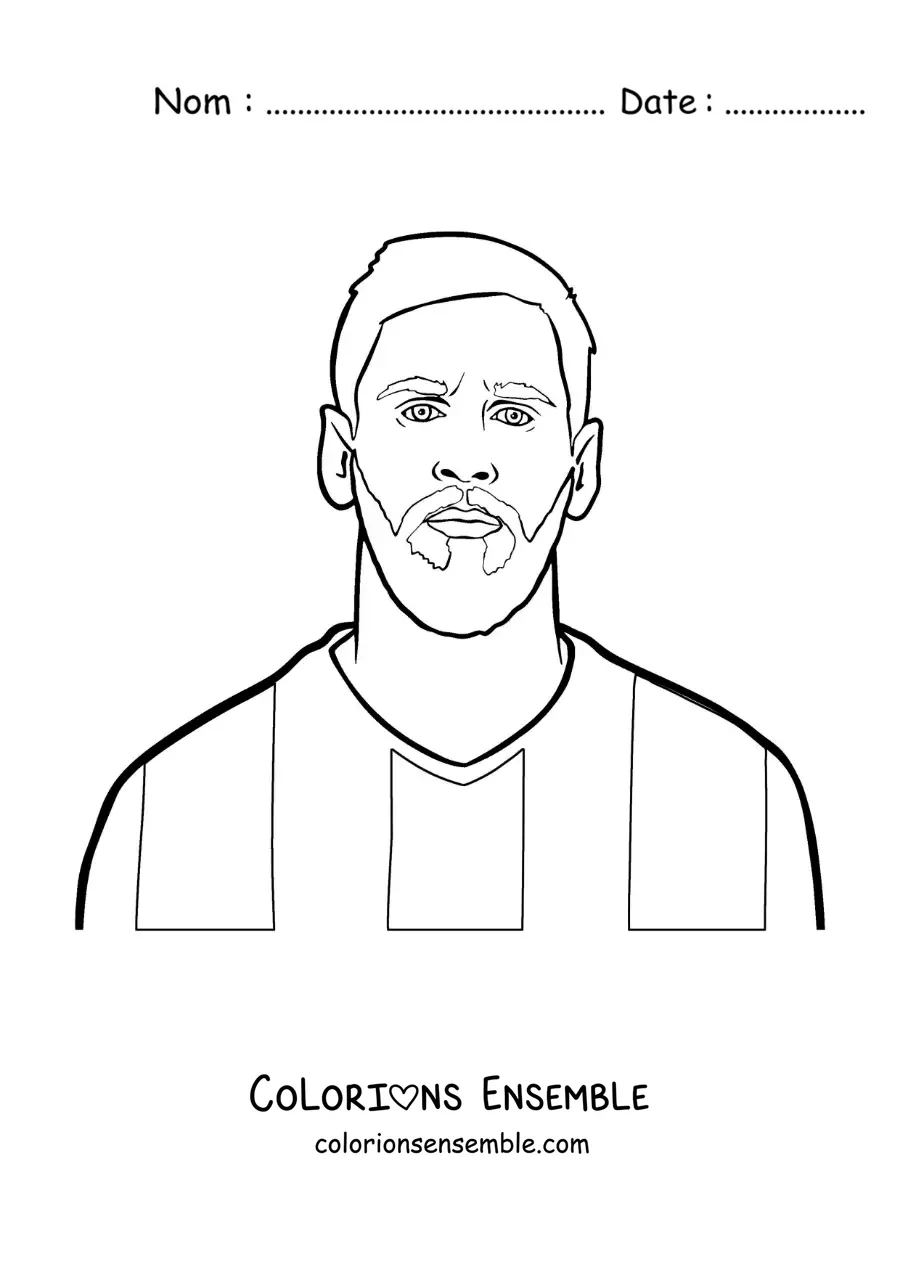 Image à colorier d'un portrait facile de Lionel Messi en dessin animé
