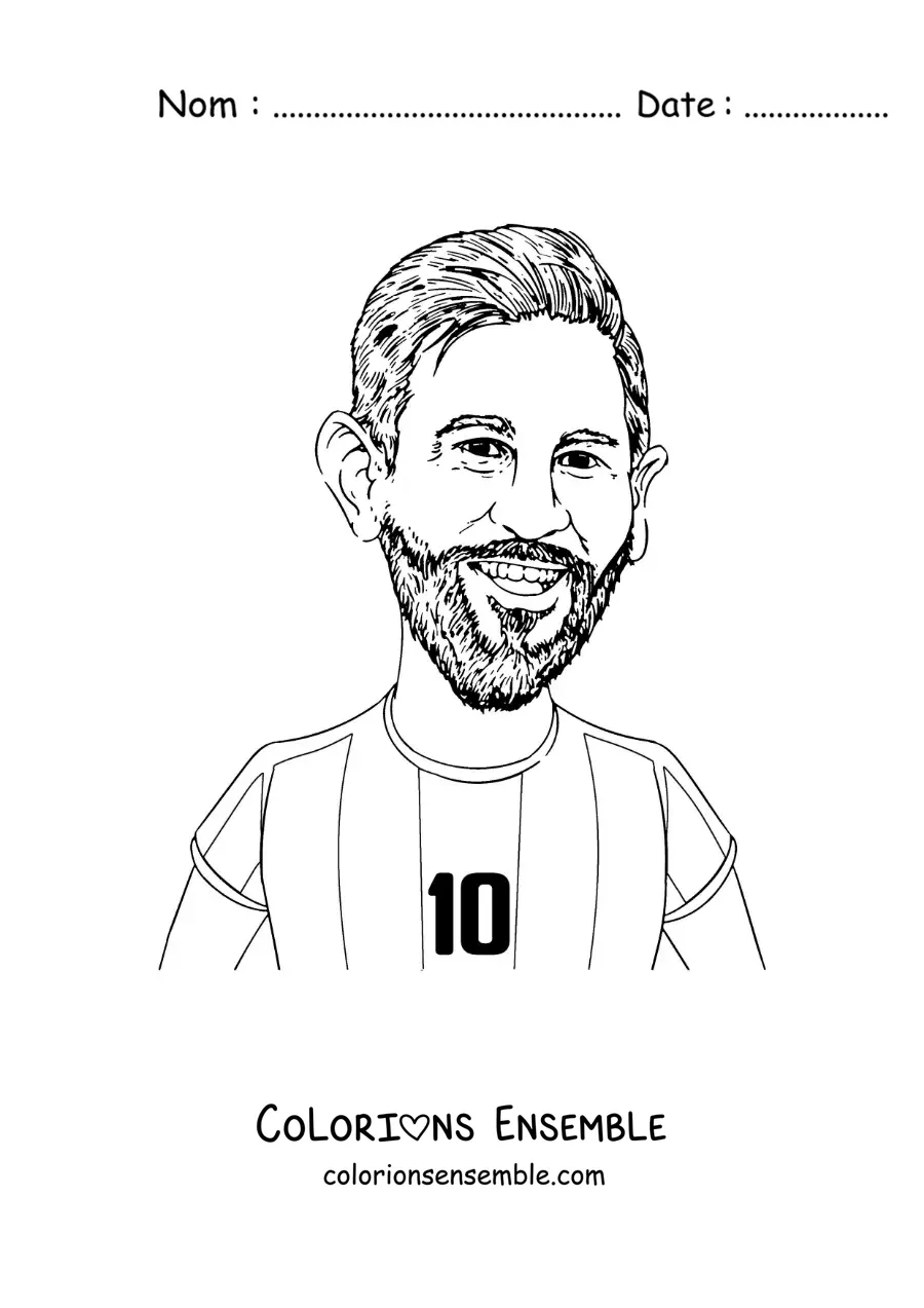 Image à colorier d'un dessin humoristique du footballeur Lionel Messi
