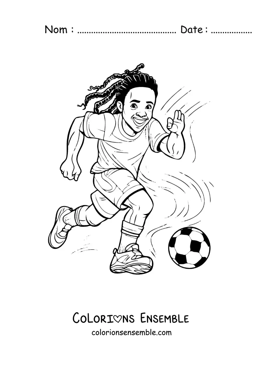 Image à colorier d'un dessin humoristique facile de Ronaldinho jouant au football