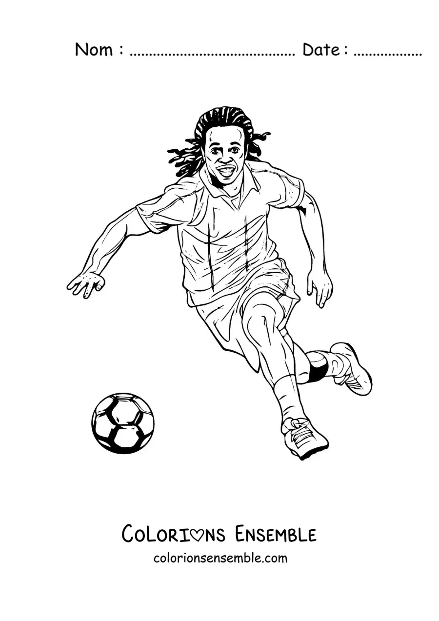Image à colorier de Ronaldinho en dessin animé, lors d'un match de football