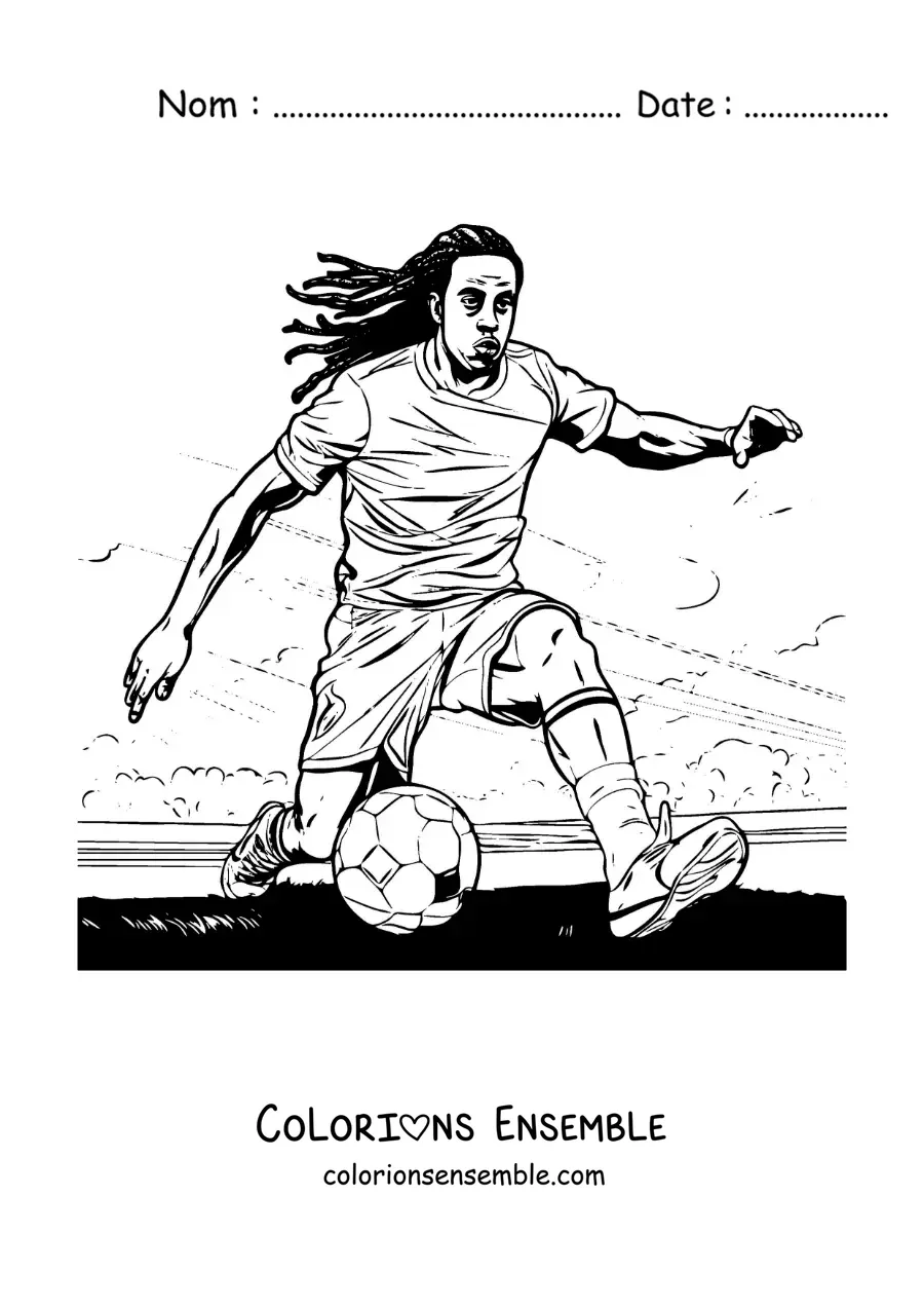 Image à colorier de Ronaldinho réaliste en train de jouer au football
