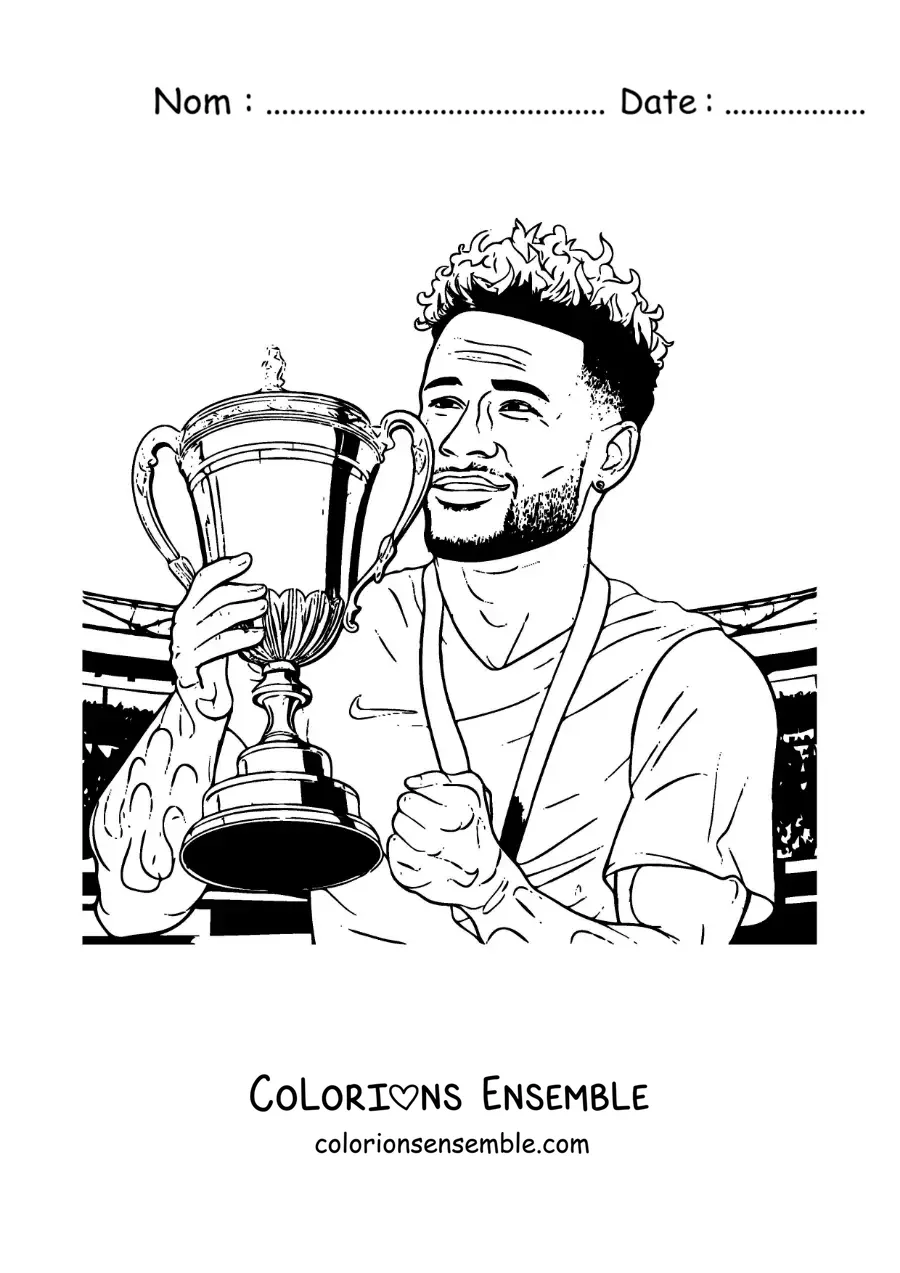 Image à colorier de Neymar champion avec une coupe