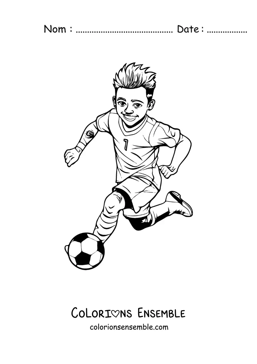Image à colorier de Neymar version dessin animé en train de jouer au football