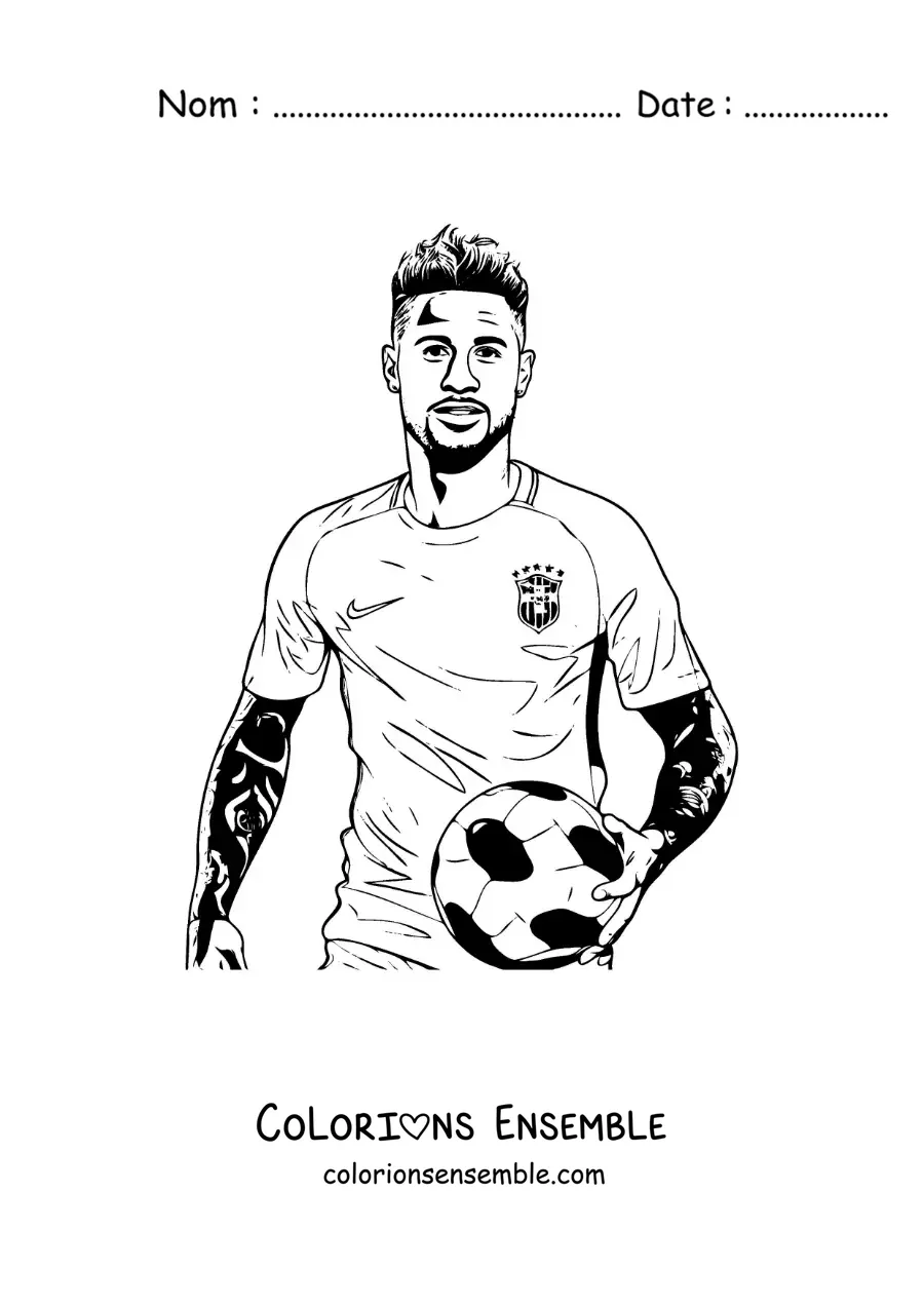 Image à colorier de Neymar avec un ballon de football