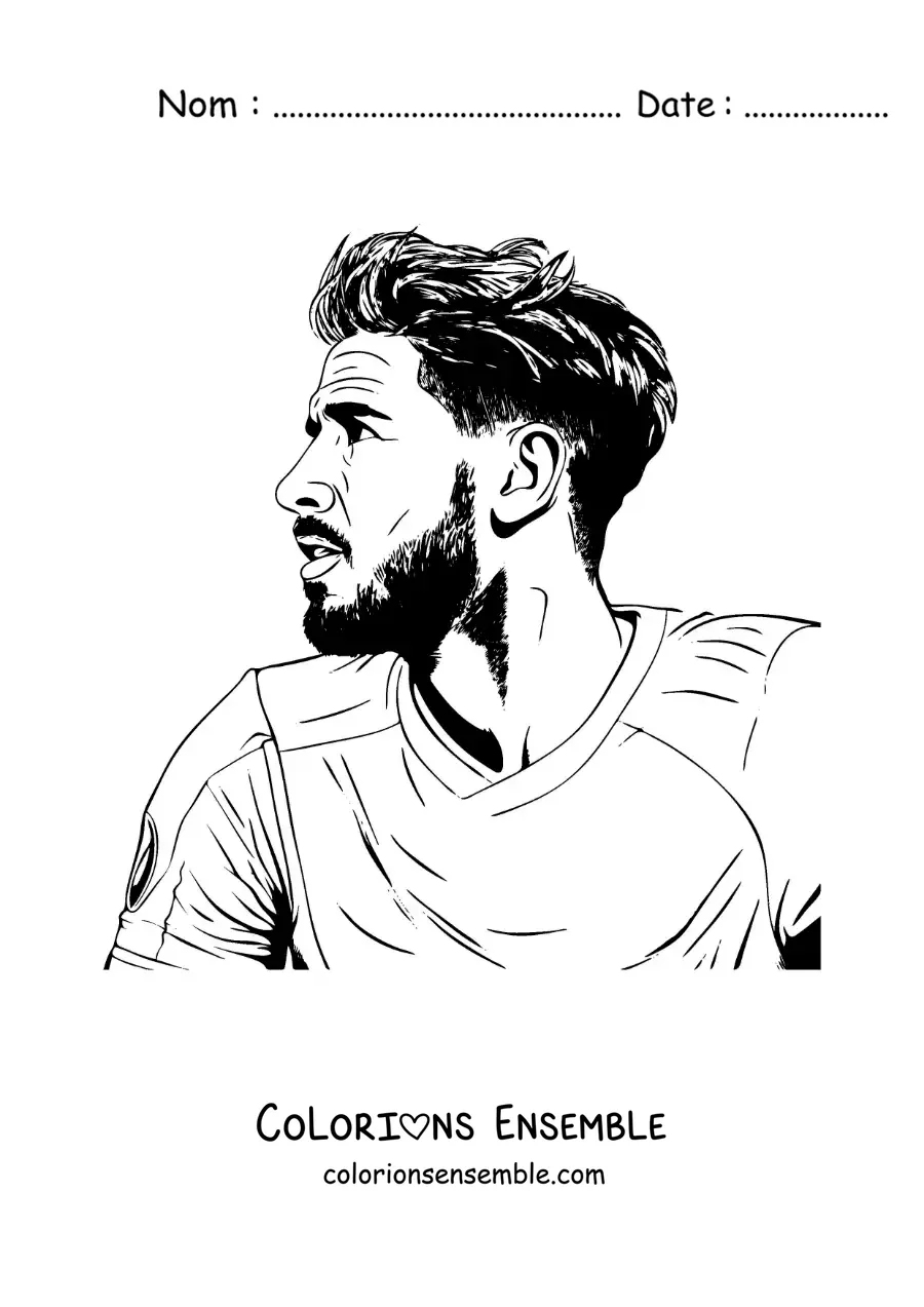 Image à colorier d’un portrait de profil réaliste de Sergio Ramos