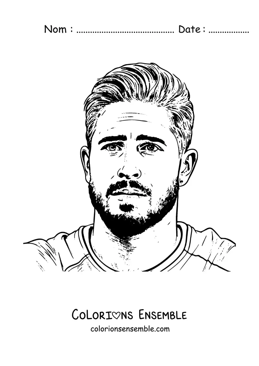 Image à colorier d’un portrait réaliste de Sergio Ramos aux cheveux courts