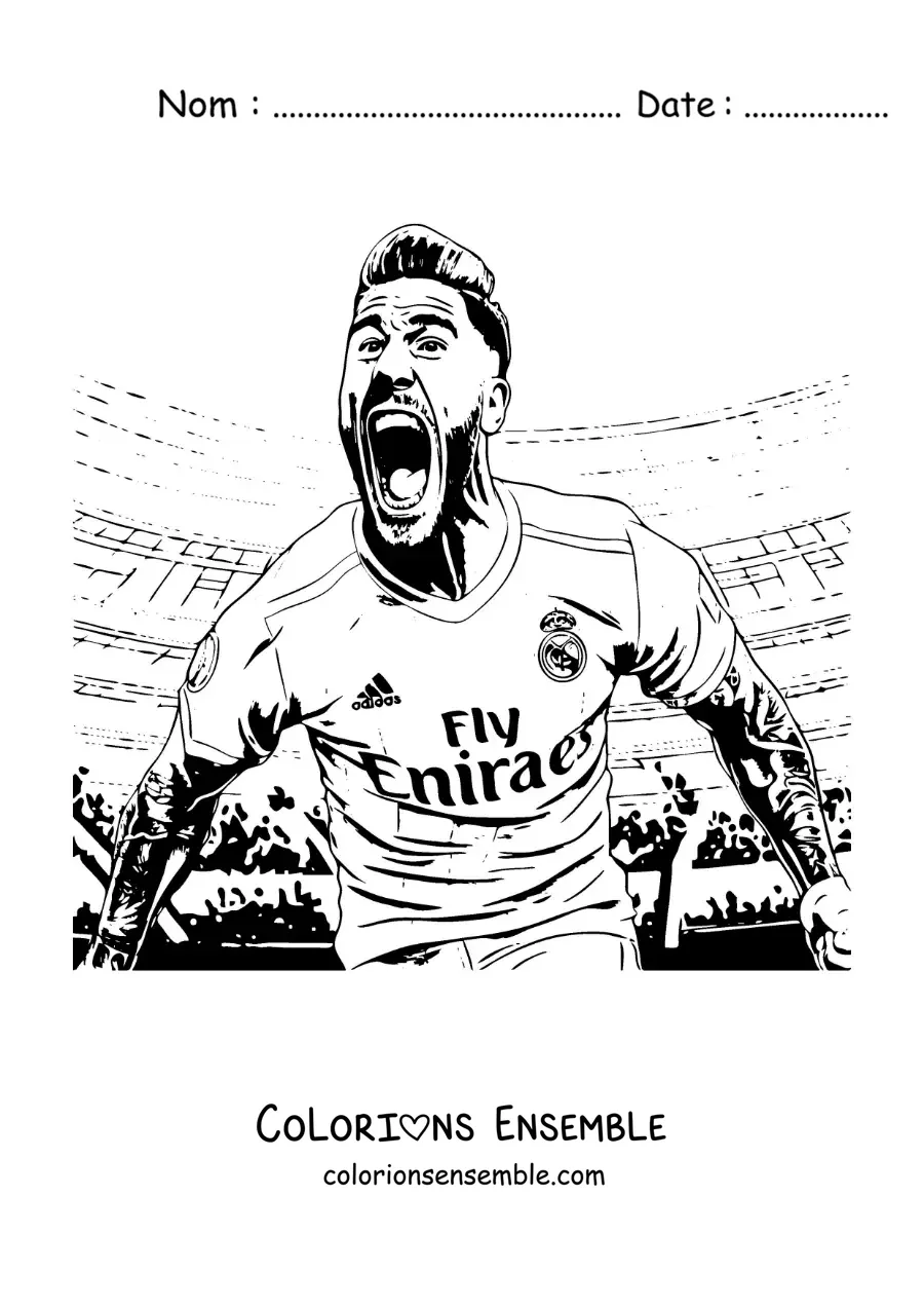 Image à colorier de Sergio Ramos célébrant pendant un match de football