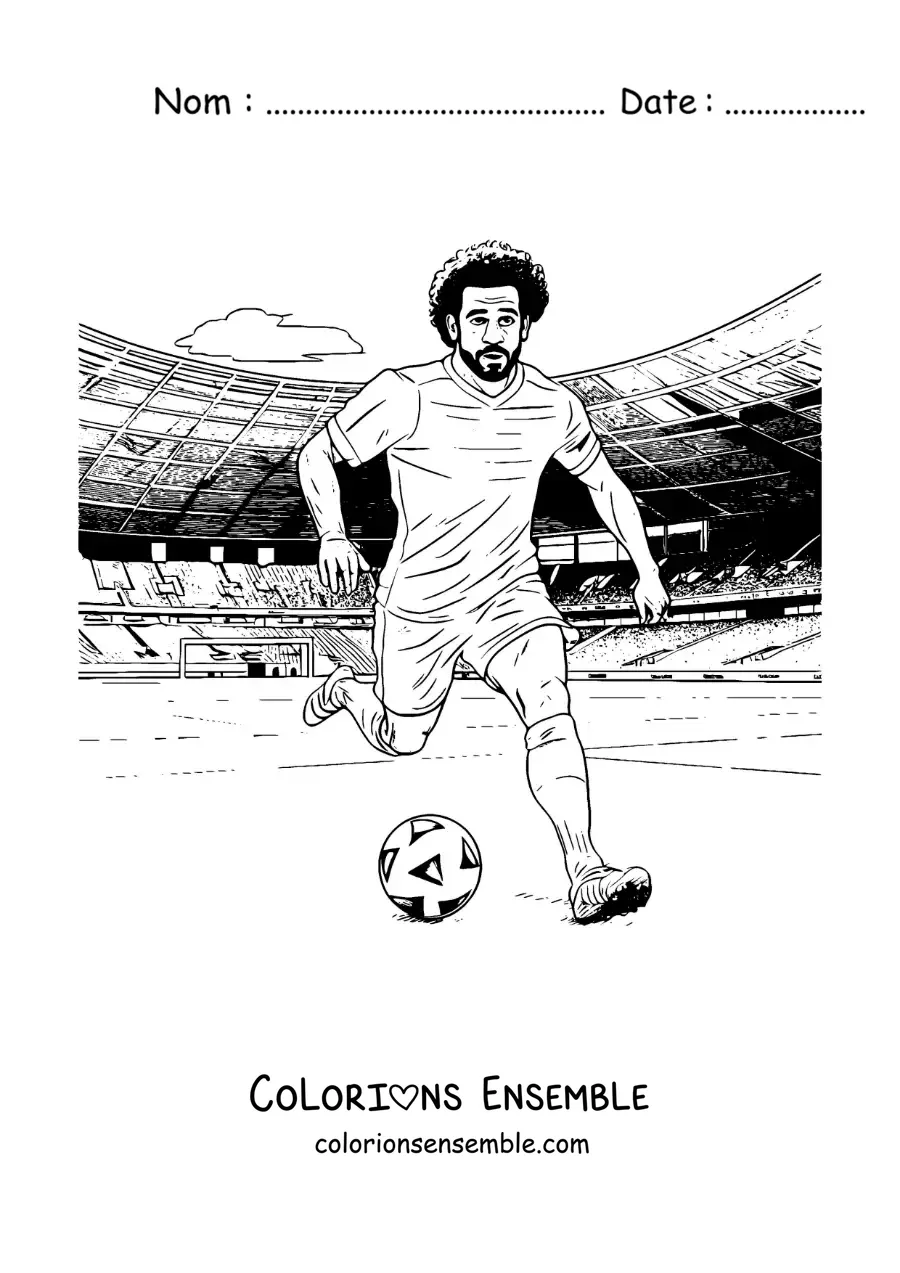 Image à colorier de Mohamed Salah en train de jouer au football