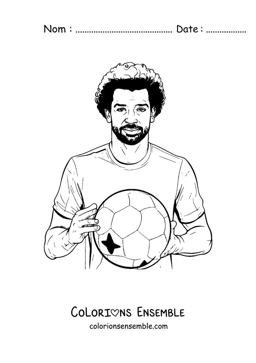 Image à colorier de Mohamed Salah avec un ballon de football