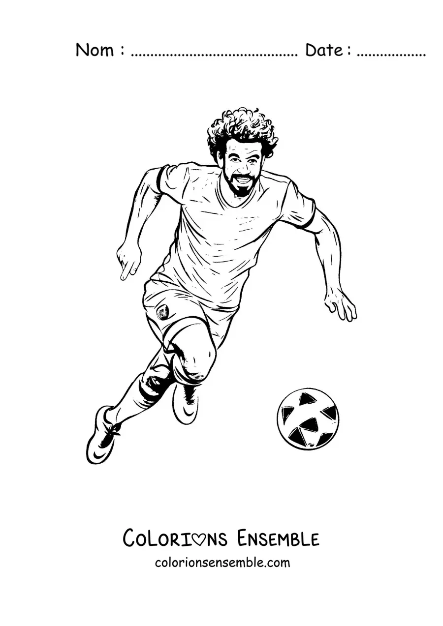 Image à colorier de Mohamed Salah version dessin animé marquant un but