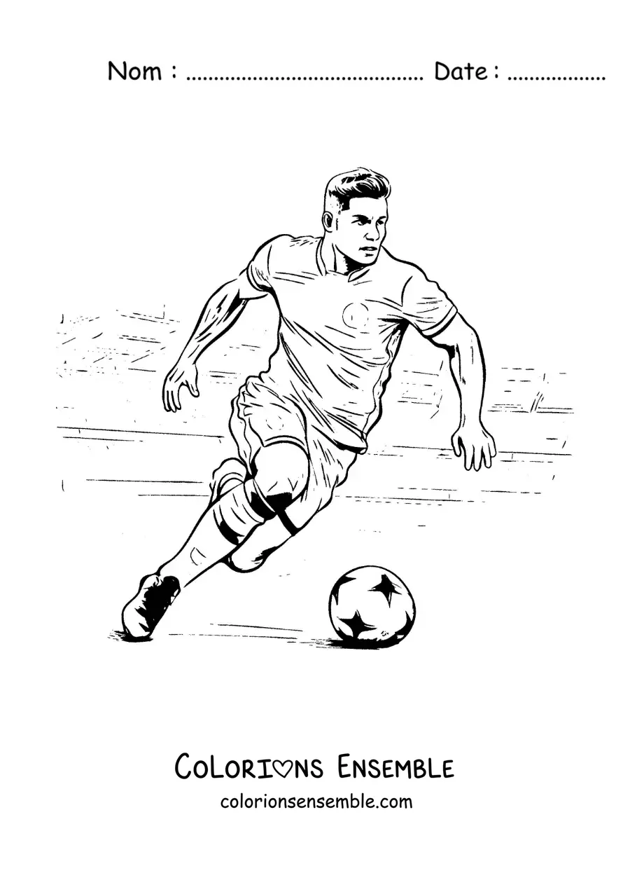 Image à colorier de Cristiano Ronaldo version dessin animé en train de jouer au football
