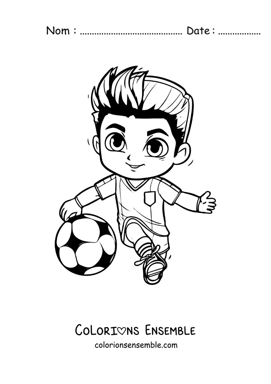 Image à colorier de Cristiano Ronaldo kawaii en train de jouer au football