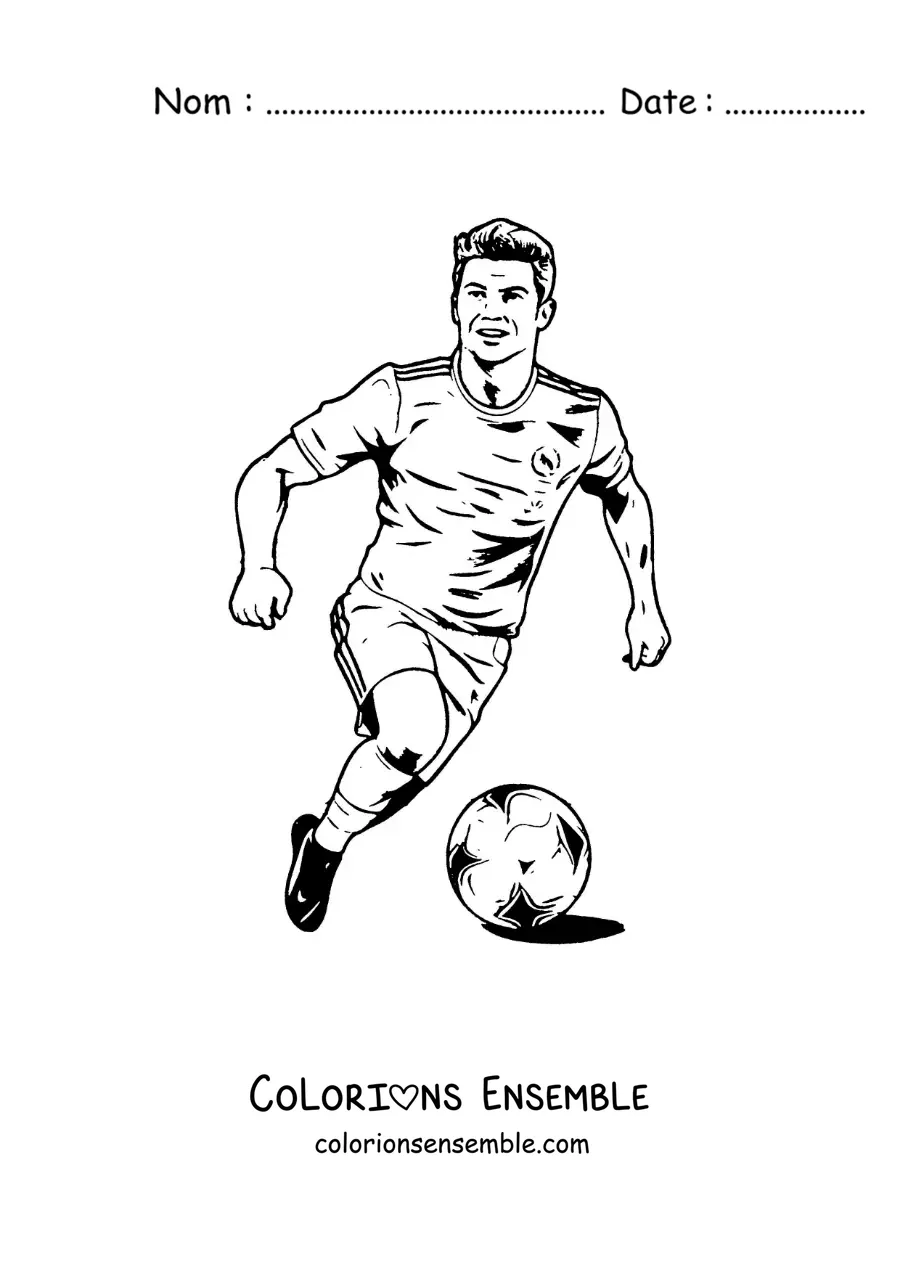 Image à colorier de Cristiano Ronaldo version dessin animé en train de jouer au football