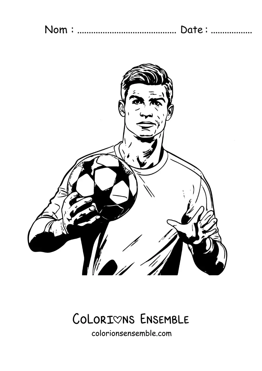 Image à colorier de Cristiano Ronaldo avec un ballon de football