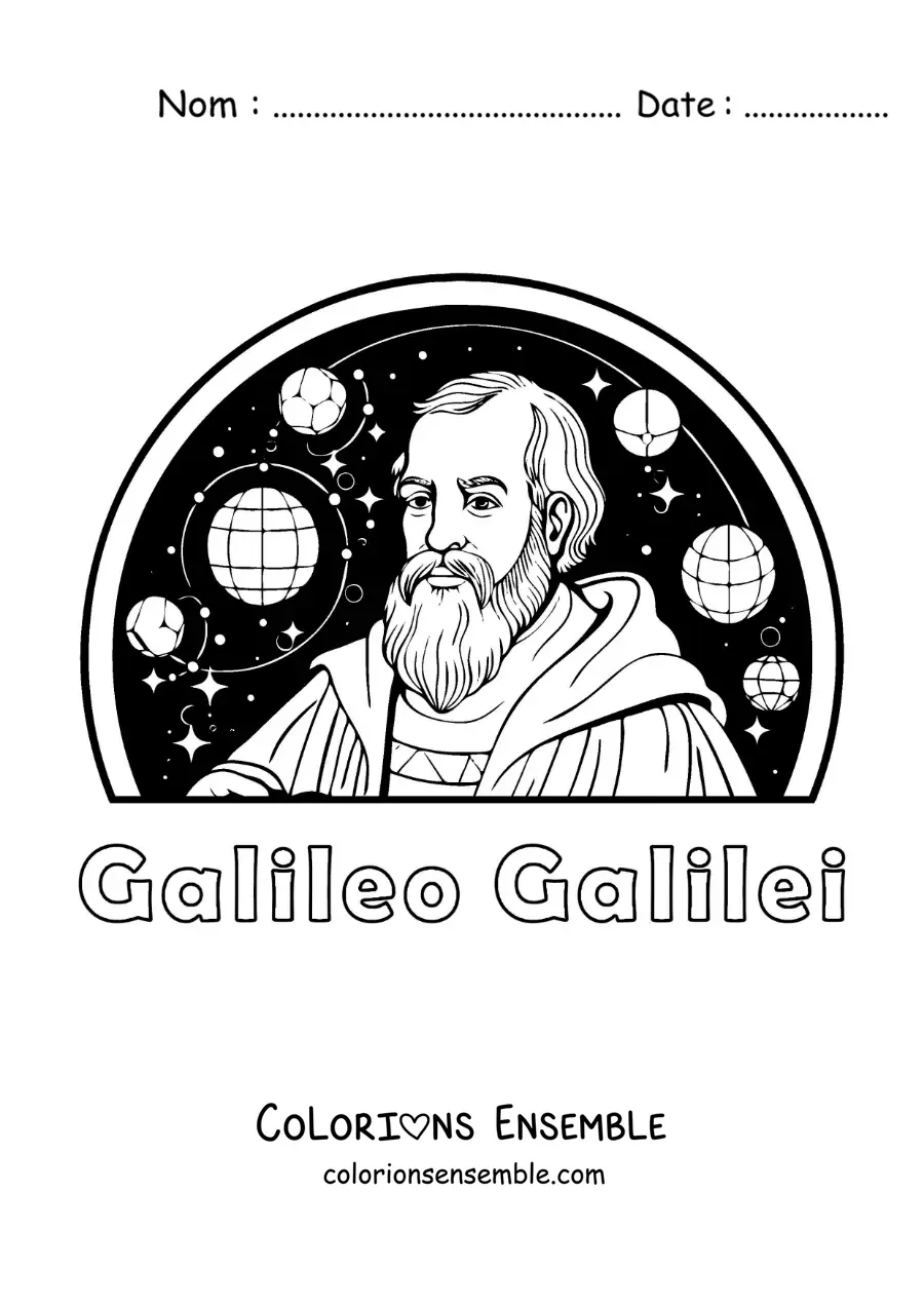 Image à colorier de Galilée avec les planètes