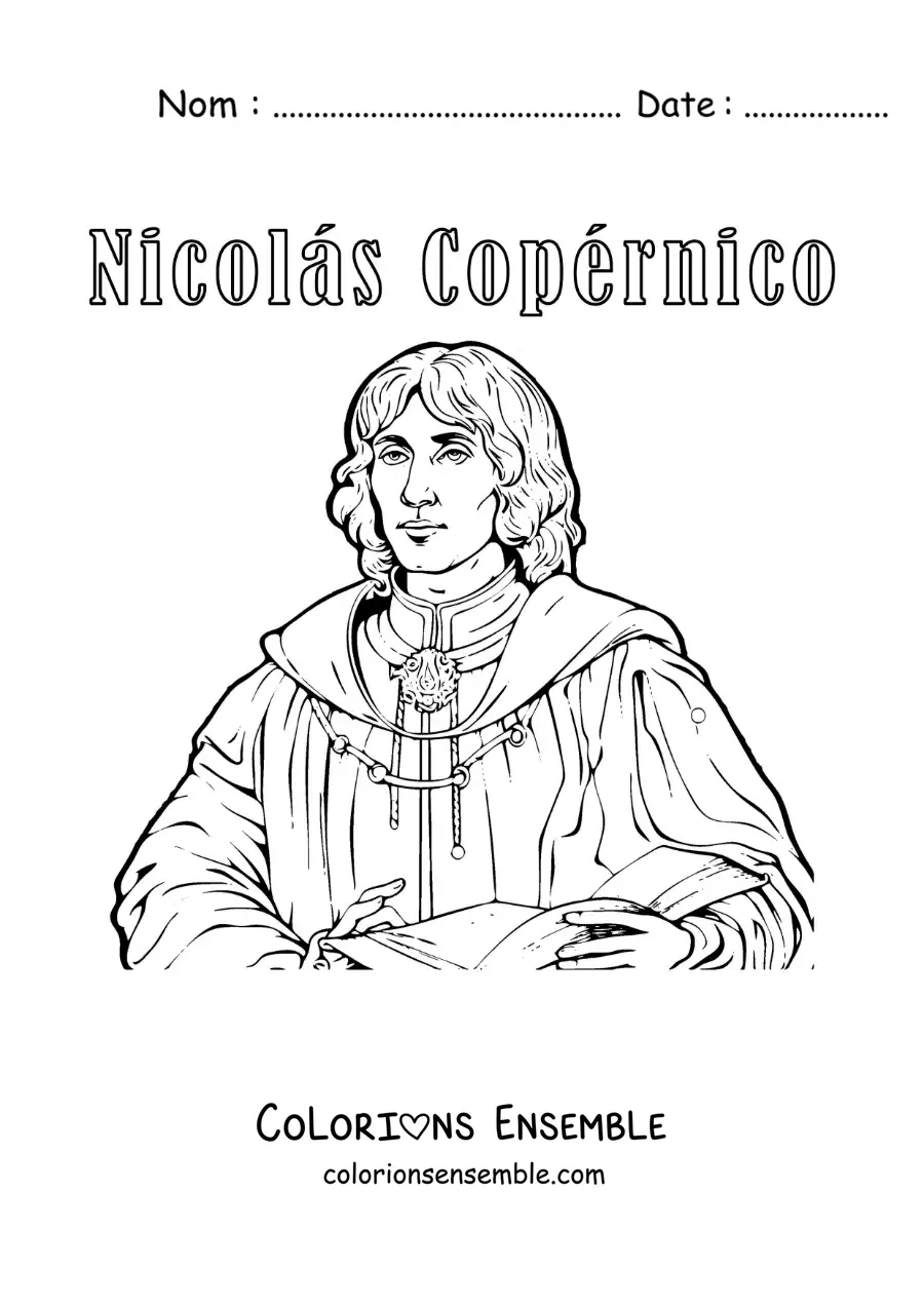 Image à colorier de Nicolas Copernic version dessin animé pour les enfants