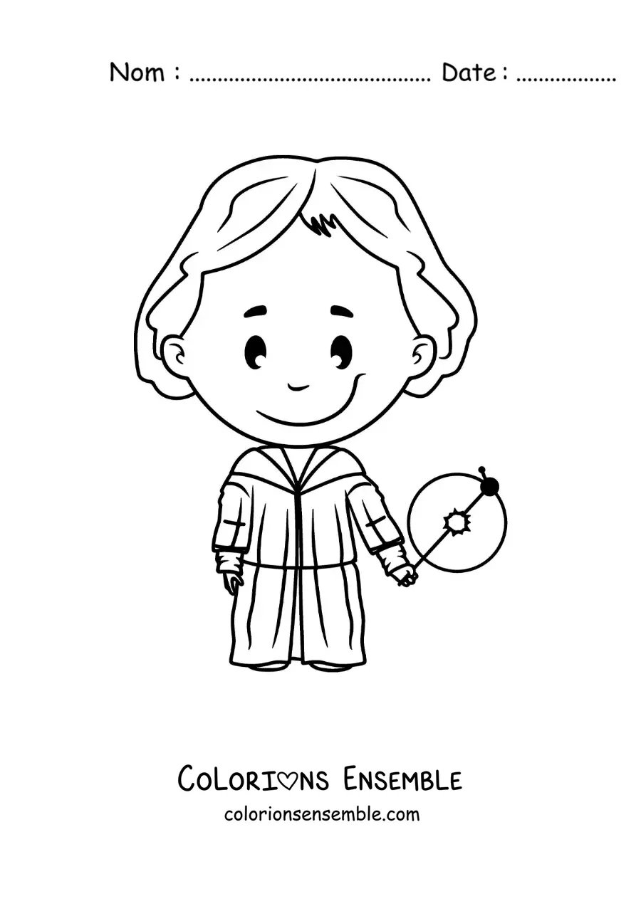 Image à colorier de Nicolas Copernic kawaii