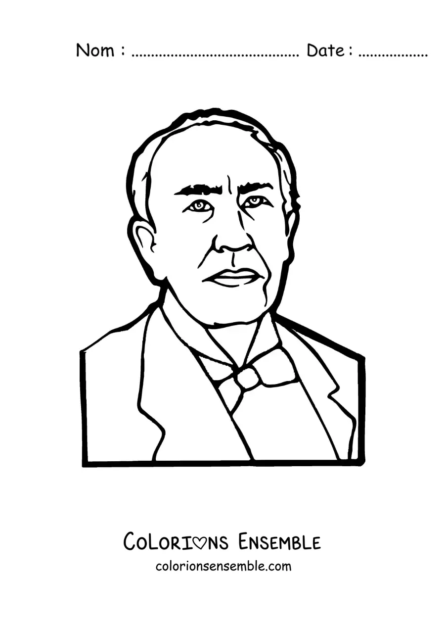 Image à colorier d’un portrait facile de Thomas Edison version dessin animé