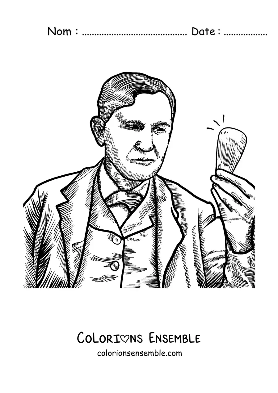 Image à colorier d’un portrait au crayon de Thomas Edison