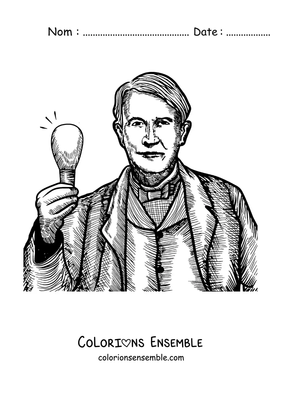 Image à colorier d’un portrait réaliste de Thomas Edison
