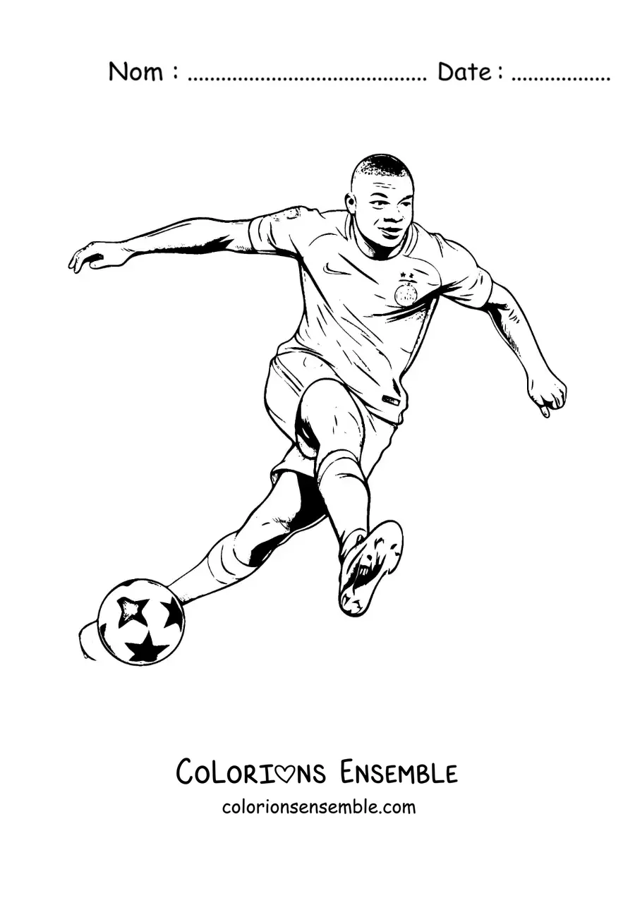 Image à colorier de Kylian Mbappé en train de jouer au football