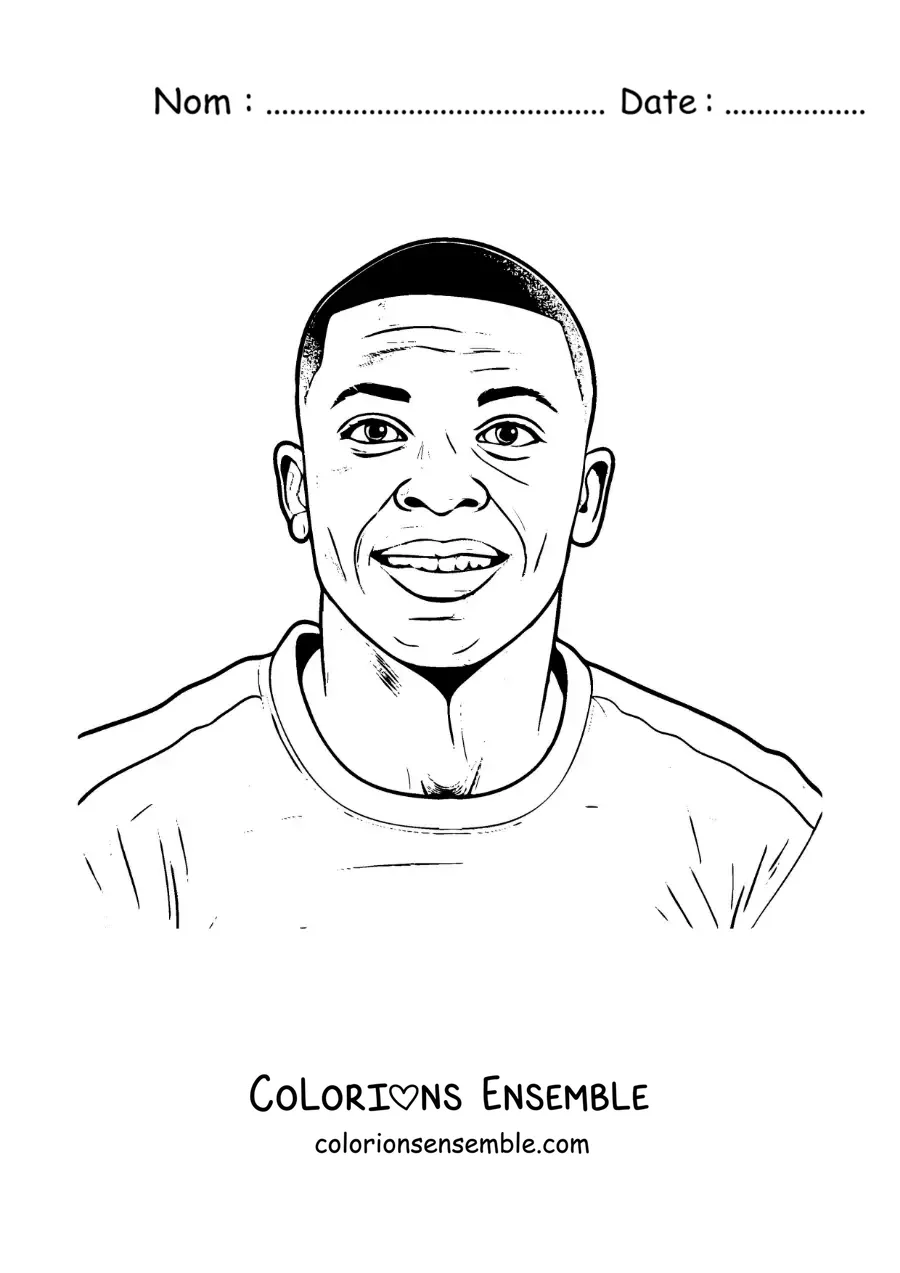 Image à colorier d’un portrait de Kylian Mbappé version dessin animé