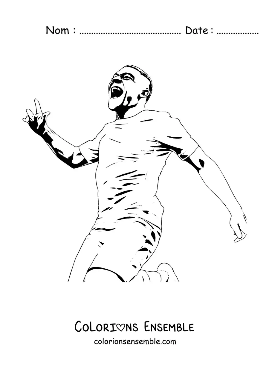 Image à colorier de Kylian Mbappé célébrant un but