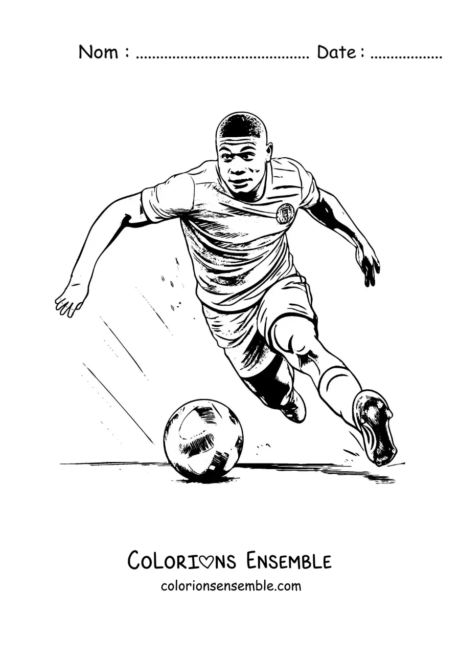 Image à colorier de Kylian Mbappé en train de jouer au football
