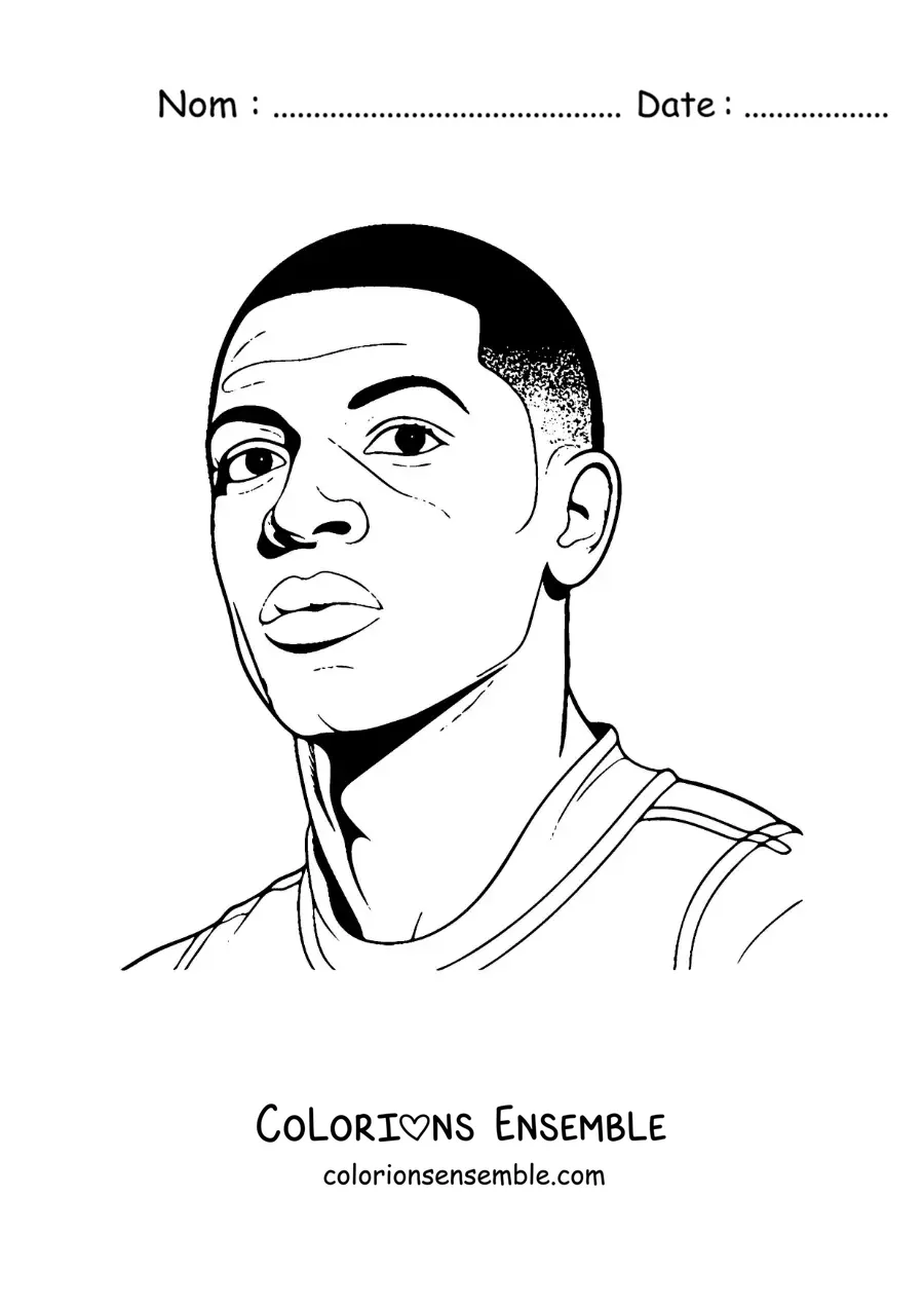 Image à colorier d’un portrait facile de Kylian Mbappé