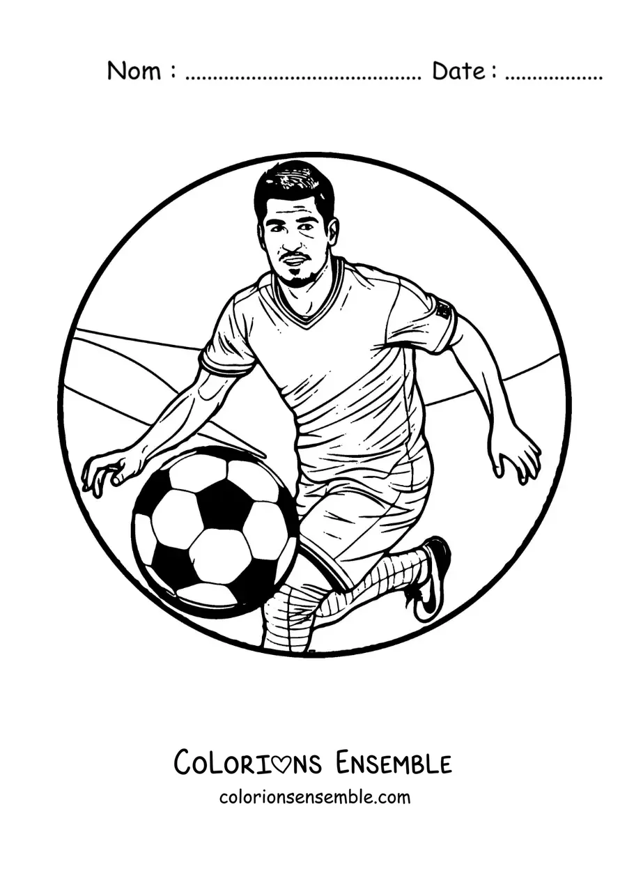 Image à colorier de Luis Suárez version dessin animé en train de jouer au football