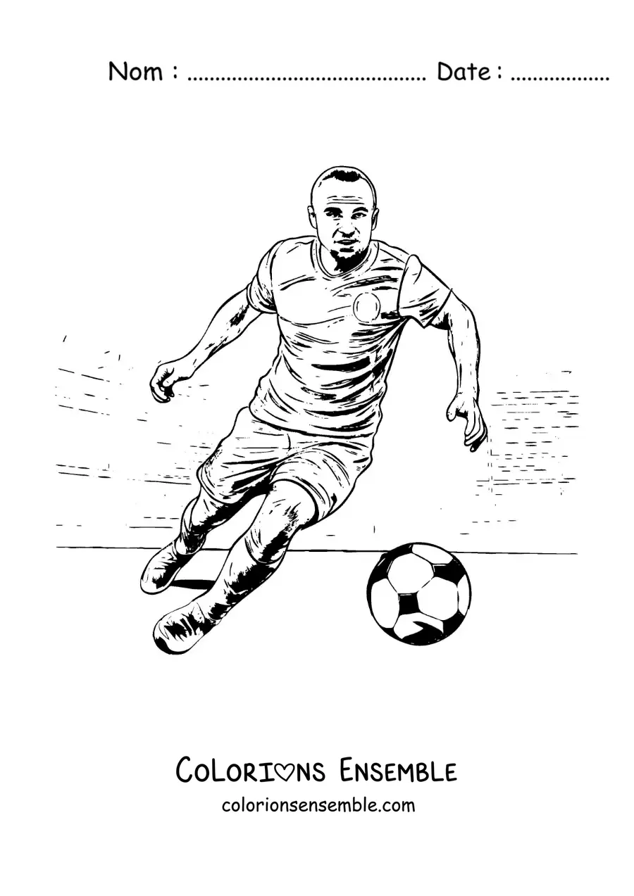 Image à colorier d’Andrés Iniesta en train de jouer au football