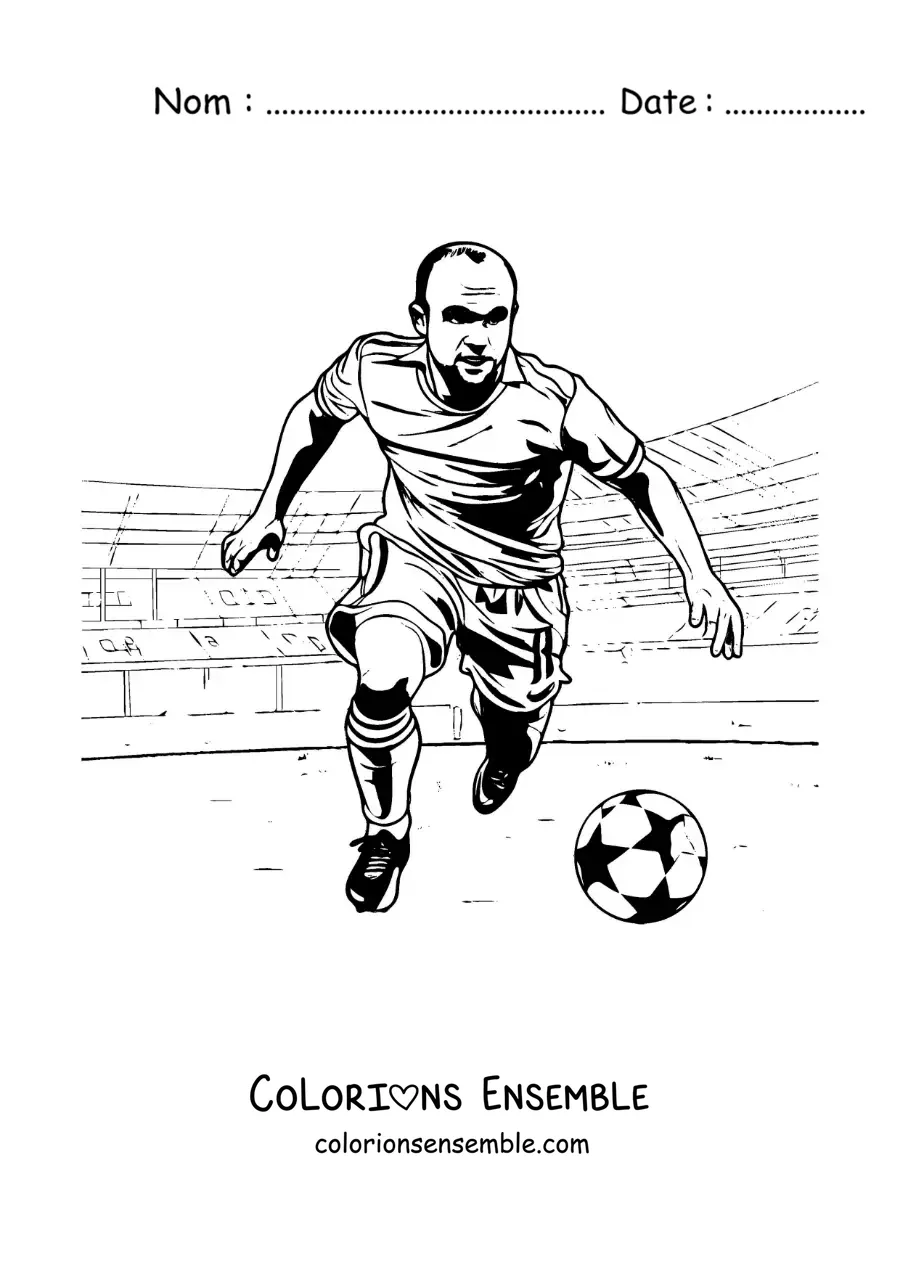 Image à colorier d’Andrés Iniesta pendant un match de football