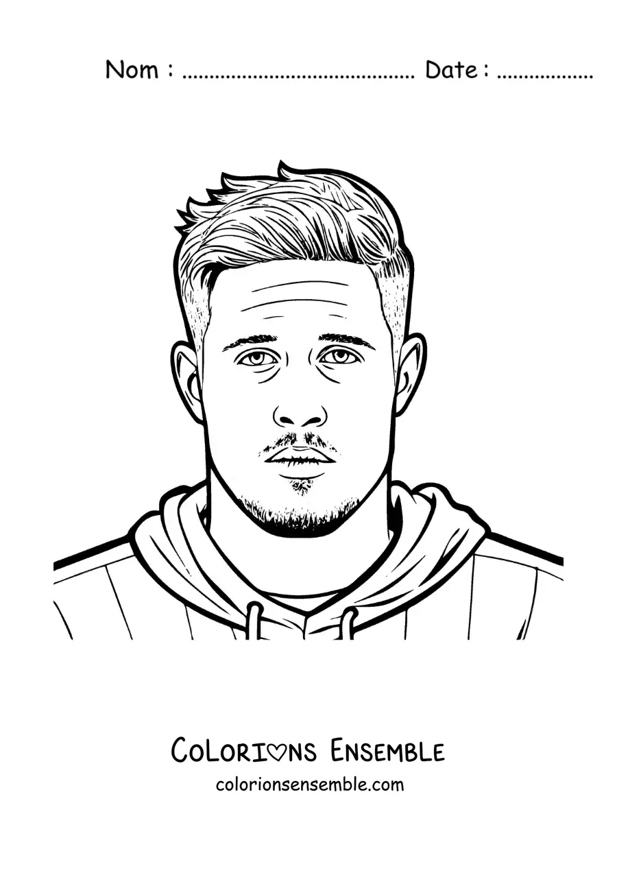 Image à colorier d’un portrait de Kevin De Bruyne version dessin animé