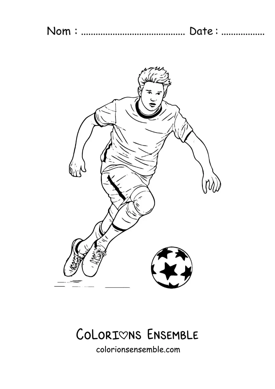 Image à colorier de Kevin De Bruyne version dessin animé en train de jouer au football