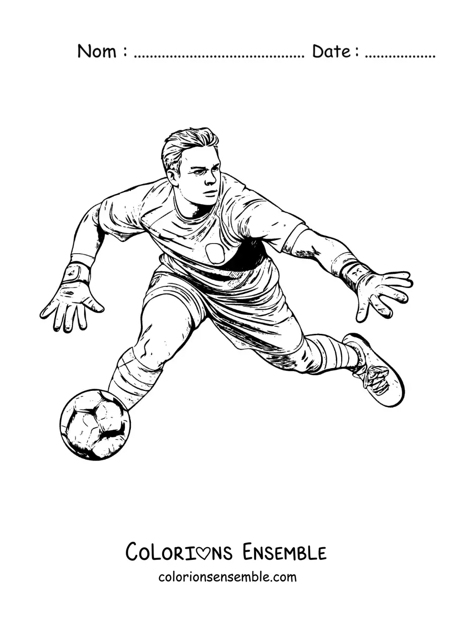 Image à colorier de Manuel Neuer version dessin animé jouant comme gardien de but