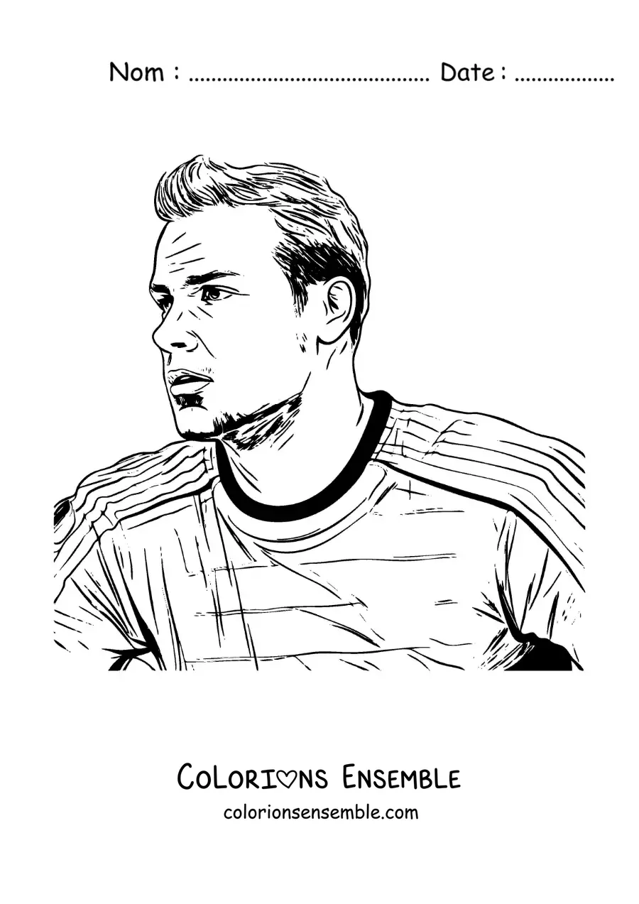 Image à colorier d’un portrait réaliste de Manuel Neuer