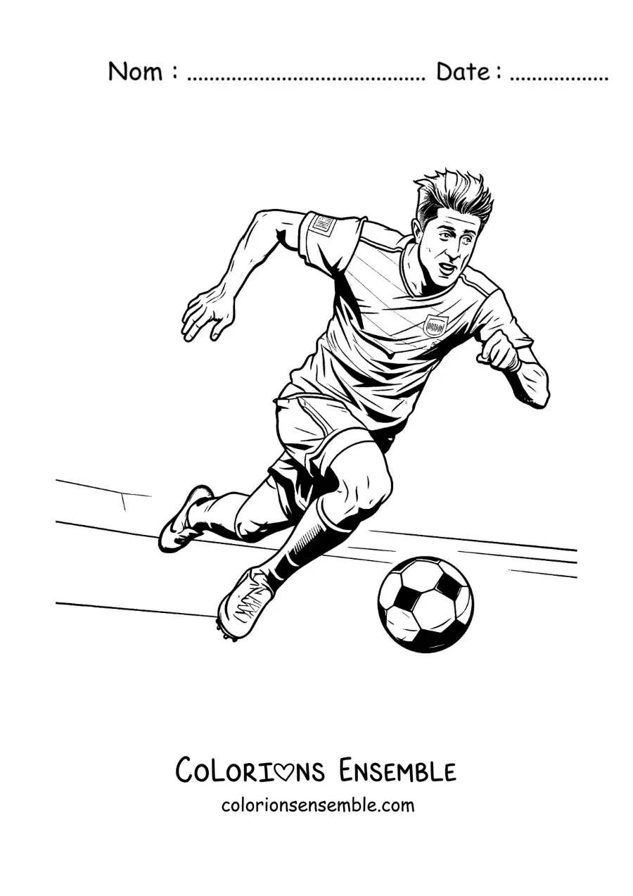 Image à colorier d’une caricature de Robert Lewandowski en train de jouer au football