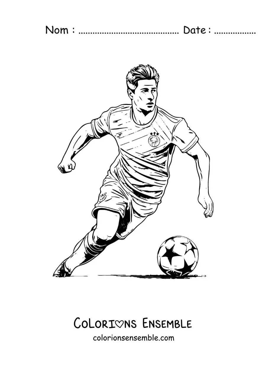 Coloriage de Robert Lewandowski version dessin animé en train de jouer au football