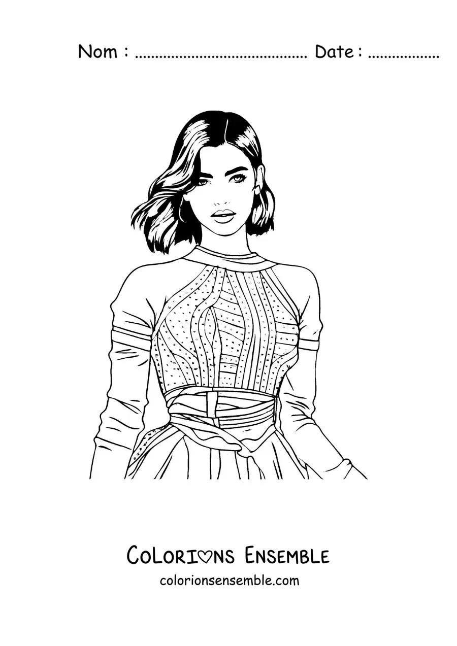 Coloriage de Dua Lipa façon dessin animé avec une robe