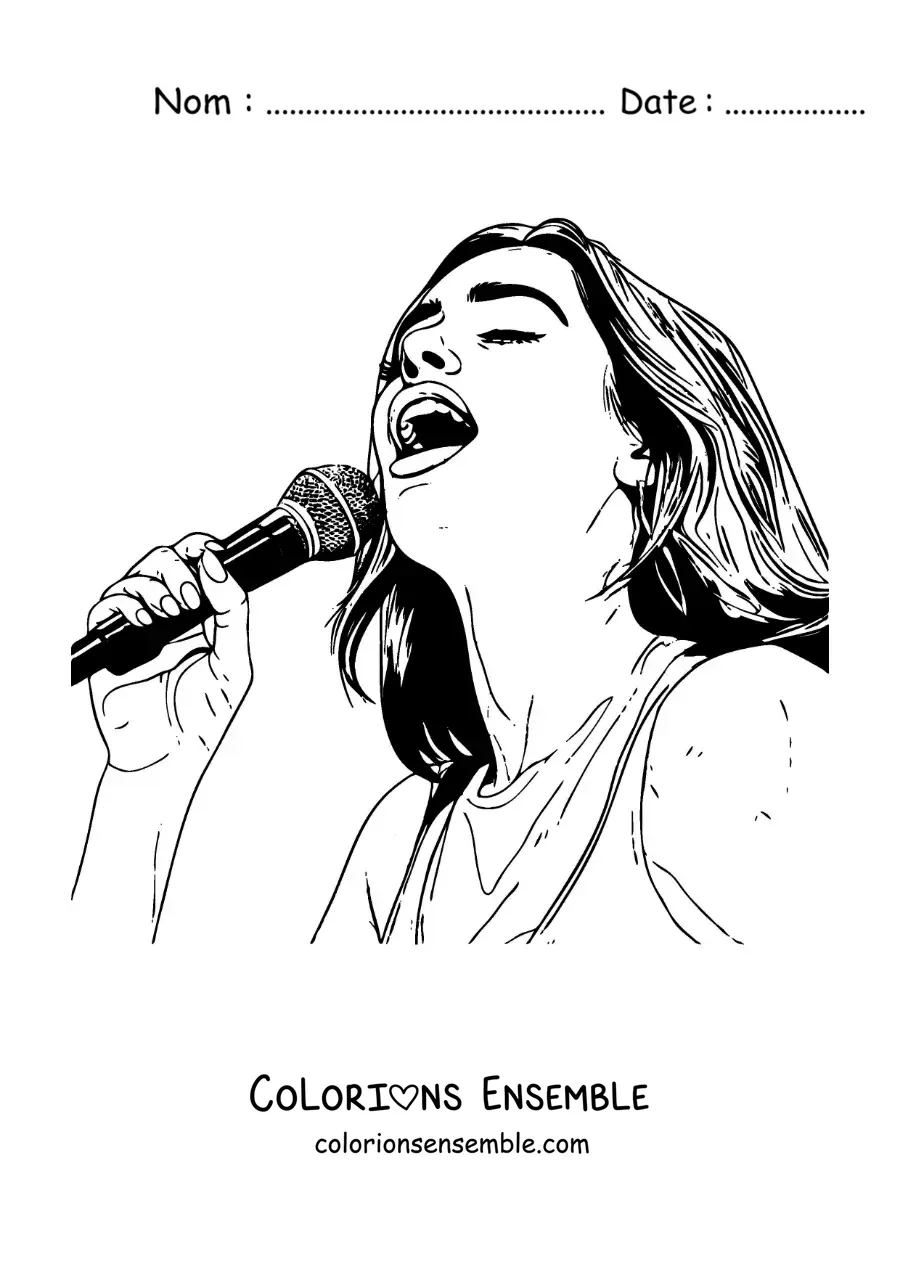 Coloriage de Dua Lipa version dessin animé en train de chanter