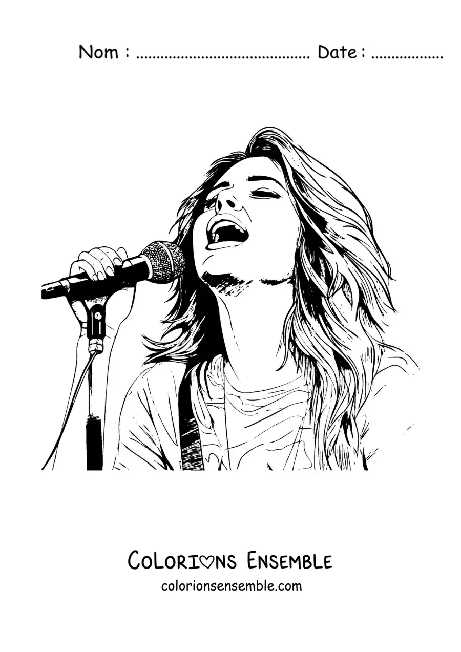 Coloriage de Selena Gomez version dessin animé en train de chanter avec un micro