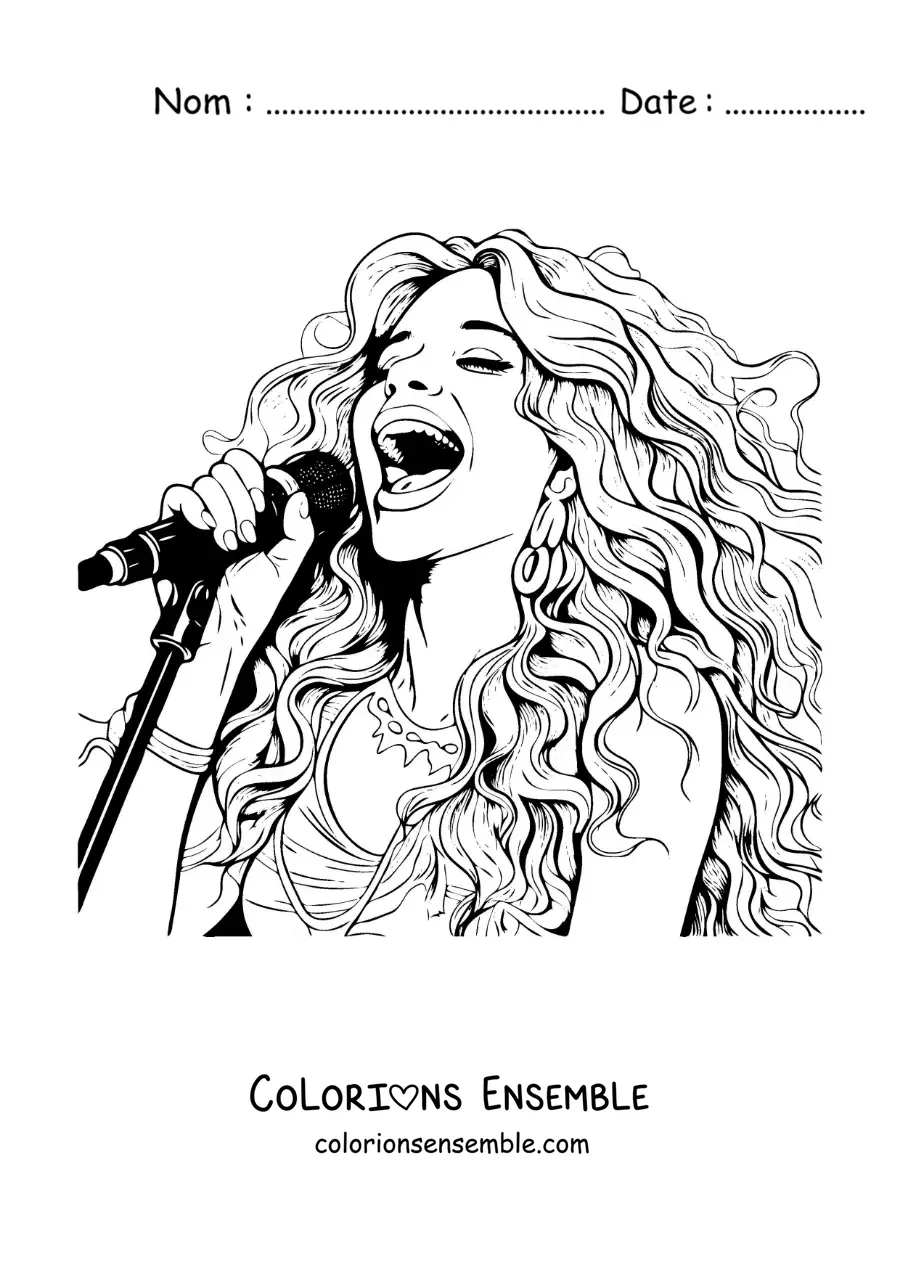 Coloriage de Shakira façon dessin animé en train de chanter
