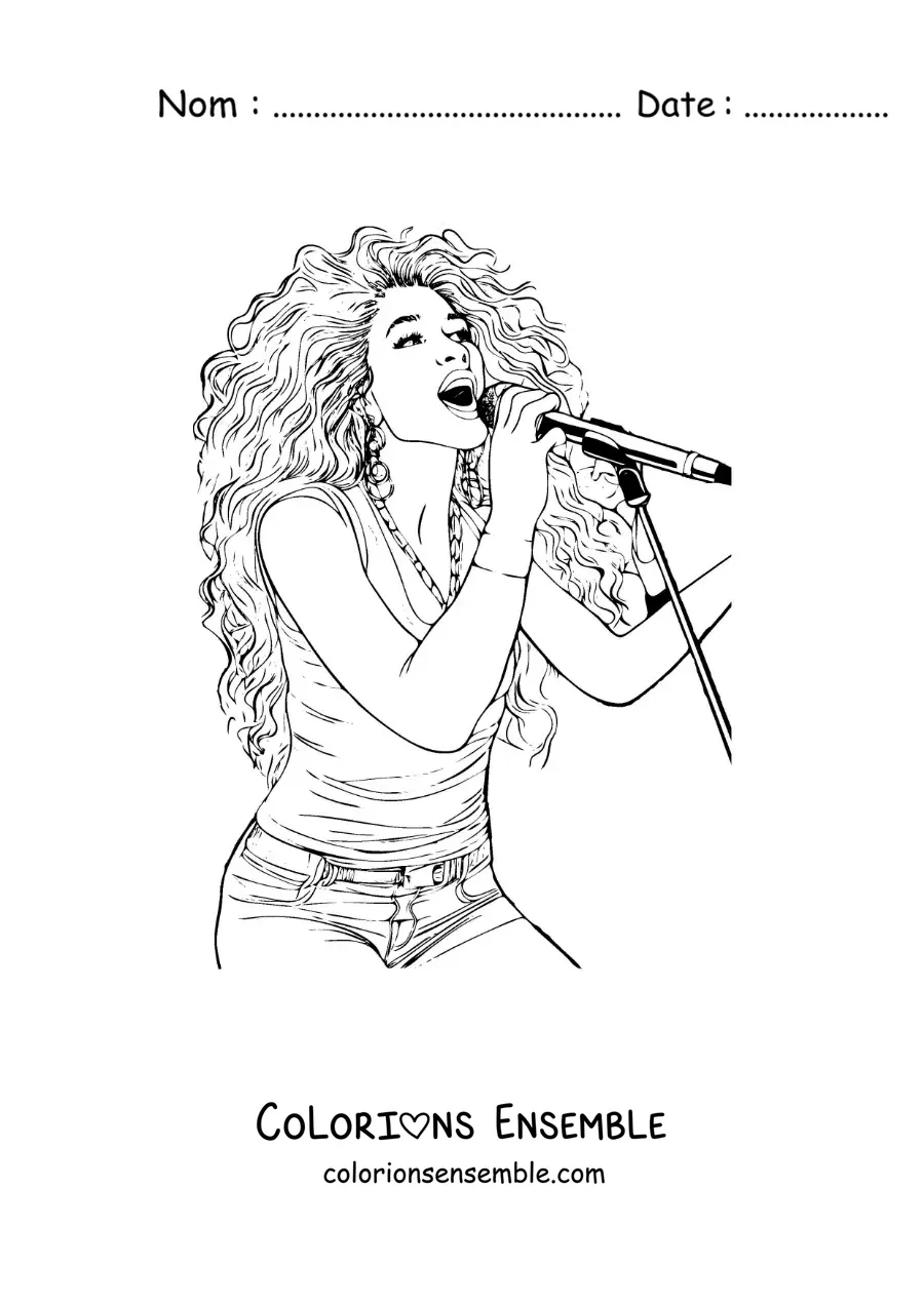 Coloriage de Shakira version dessin animé en train de chanter
