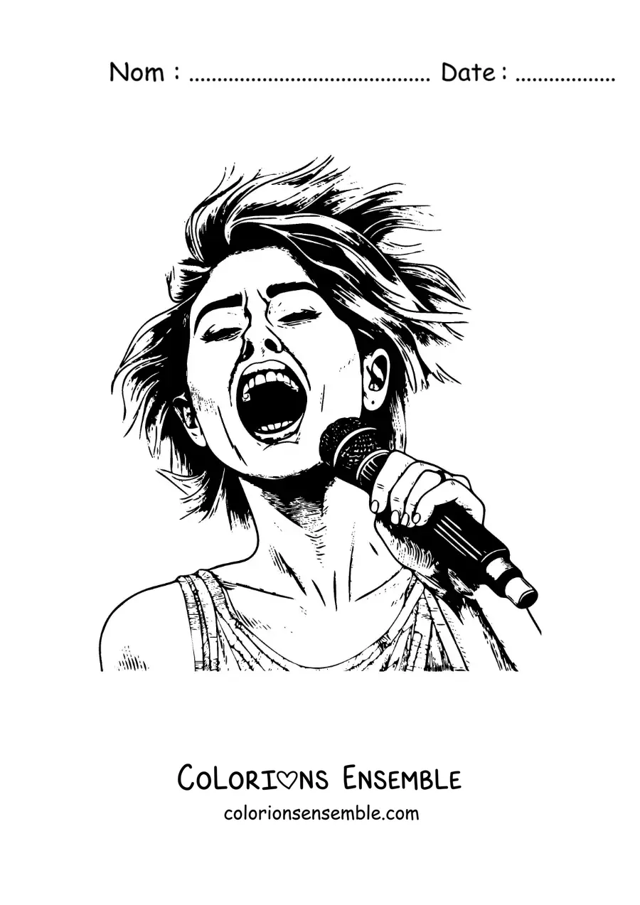 Coloriage de Miley Cyrus en train de chanter dans un style réaliste