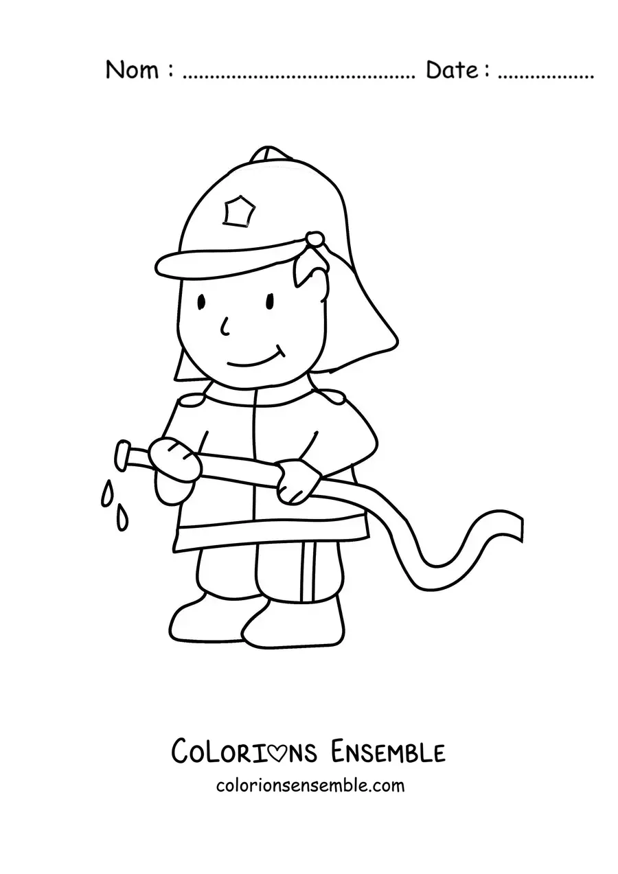 Image à colorier d'un pompier animé souriant