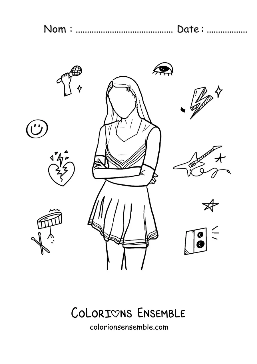 Coloriage d’une silhouette d’Olivia Rodrigo sans visage sur la pochette de son album Sour
