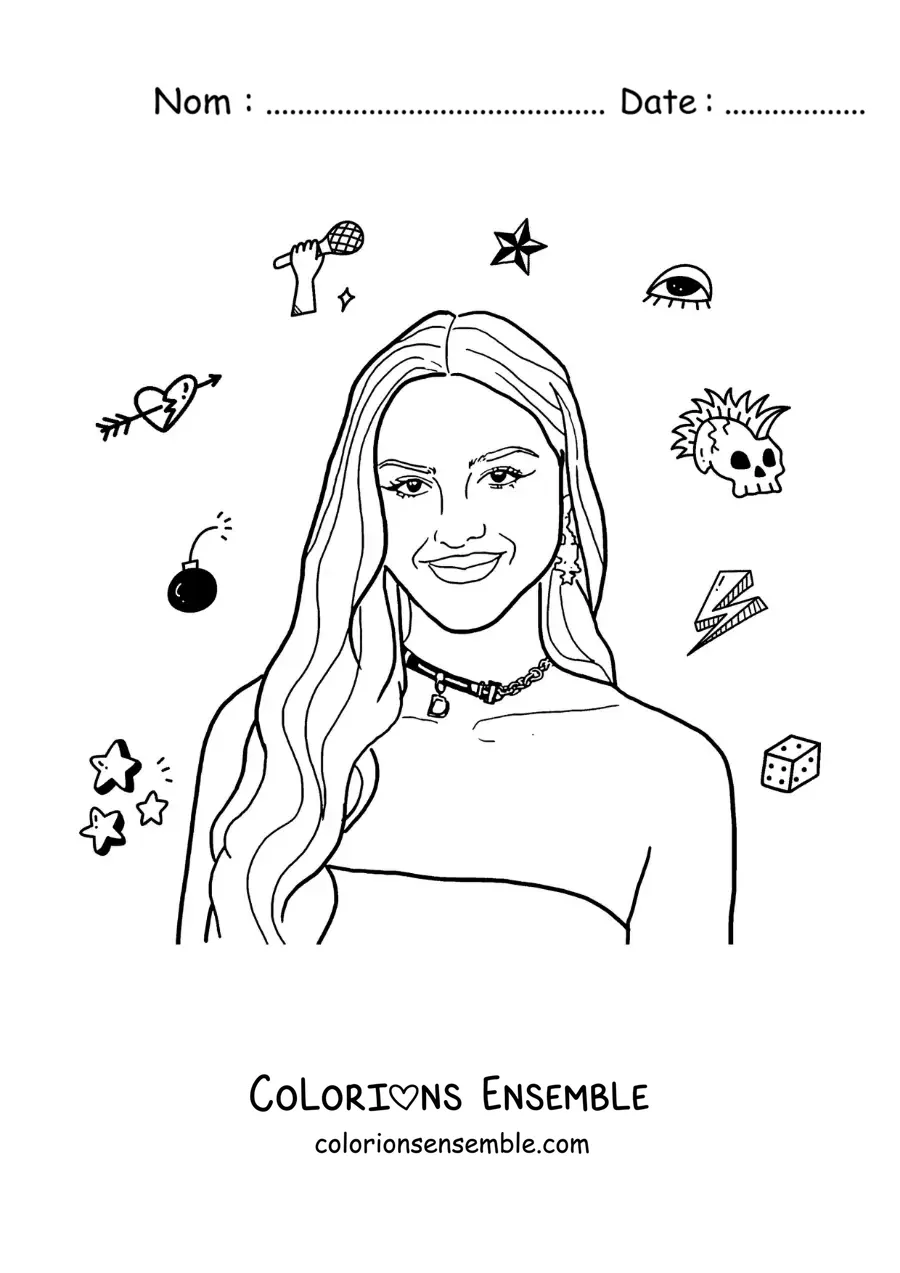 Coloriage d’un portrait d’Olivia Rodrigo version dessin animé