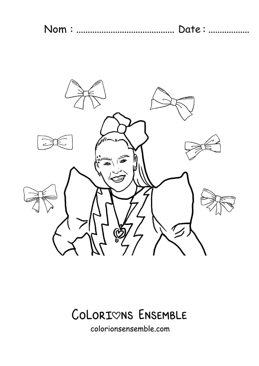 Coloriage de JoJo Siwa version dessin animé avec des nœuds